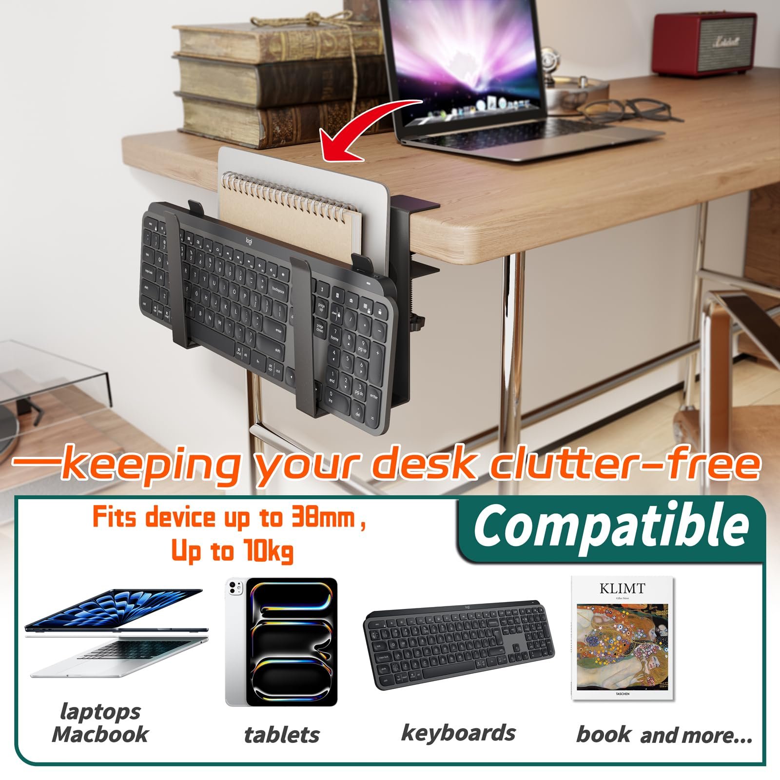 Підставка для ноутбука регульована для двох пристроїв з затискачем для столів - без свердління, фото №5