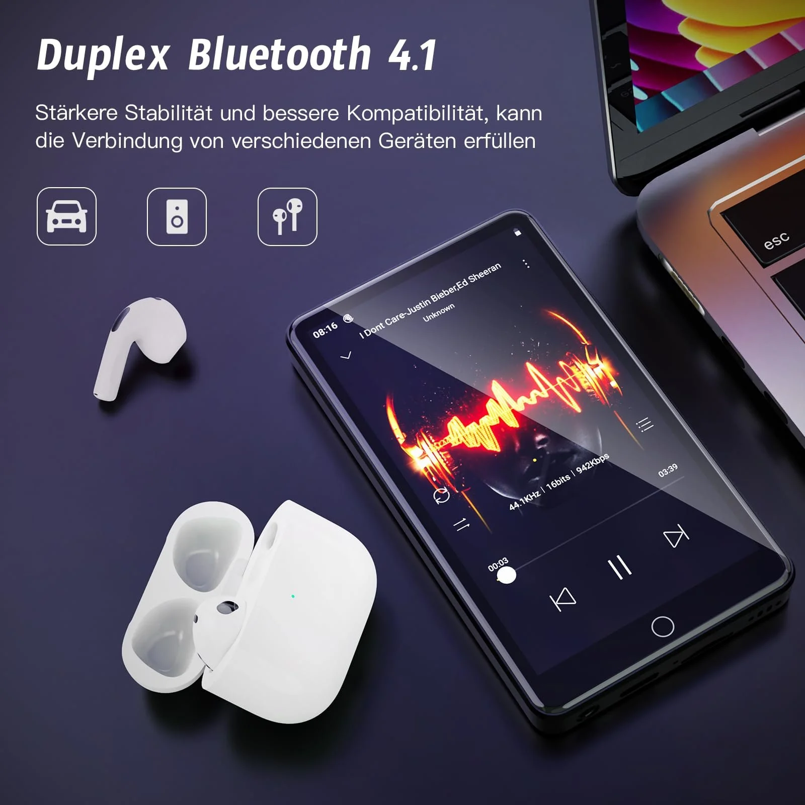 MP4 плеер 4.02 дюйма с Bluetooth и WiFi, 80 ГБ, с камерой 13 МП, музыкальный плеер для детей с динамиками, Android, с Spotify, YouTube, Play Store, фото №5