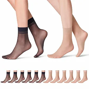 Женские Нейлоновые Чулочки, 12 пар, Высокоэластичные Нелипкие и Прочные Нейлоновые Носки 10D, Ультратонкие - Фото 1