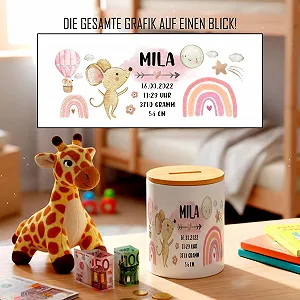 Скарбничка Mouse Персоналізована з даними про народження для дівчаток synthetic.ua - Фото 1