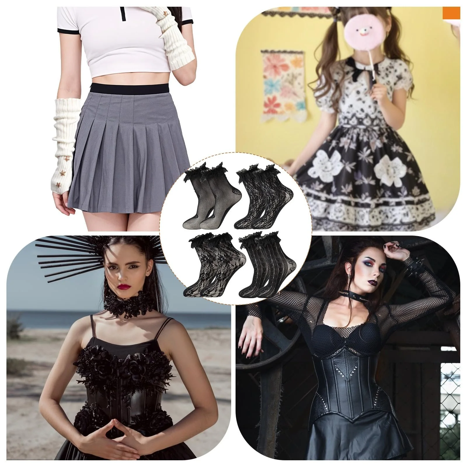 Шкарпетки з мереживом (4 пари) Жіночі тонкі, фото №5