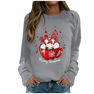 Рождественский джемпер NNGOTD Вязаный Рождественский олень Круглый вырез С принтом Длинный рукав - Фото 1