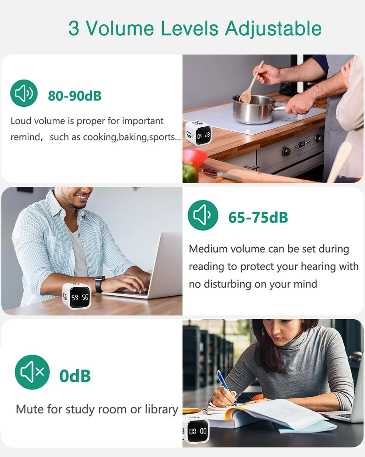 Таймер цифровой ORIA Pomodoro Cube с гравитационным датчиком Белый, фото №5