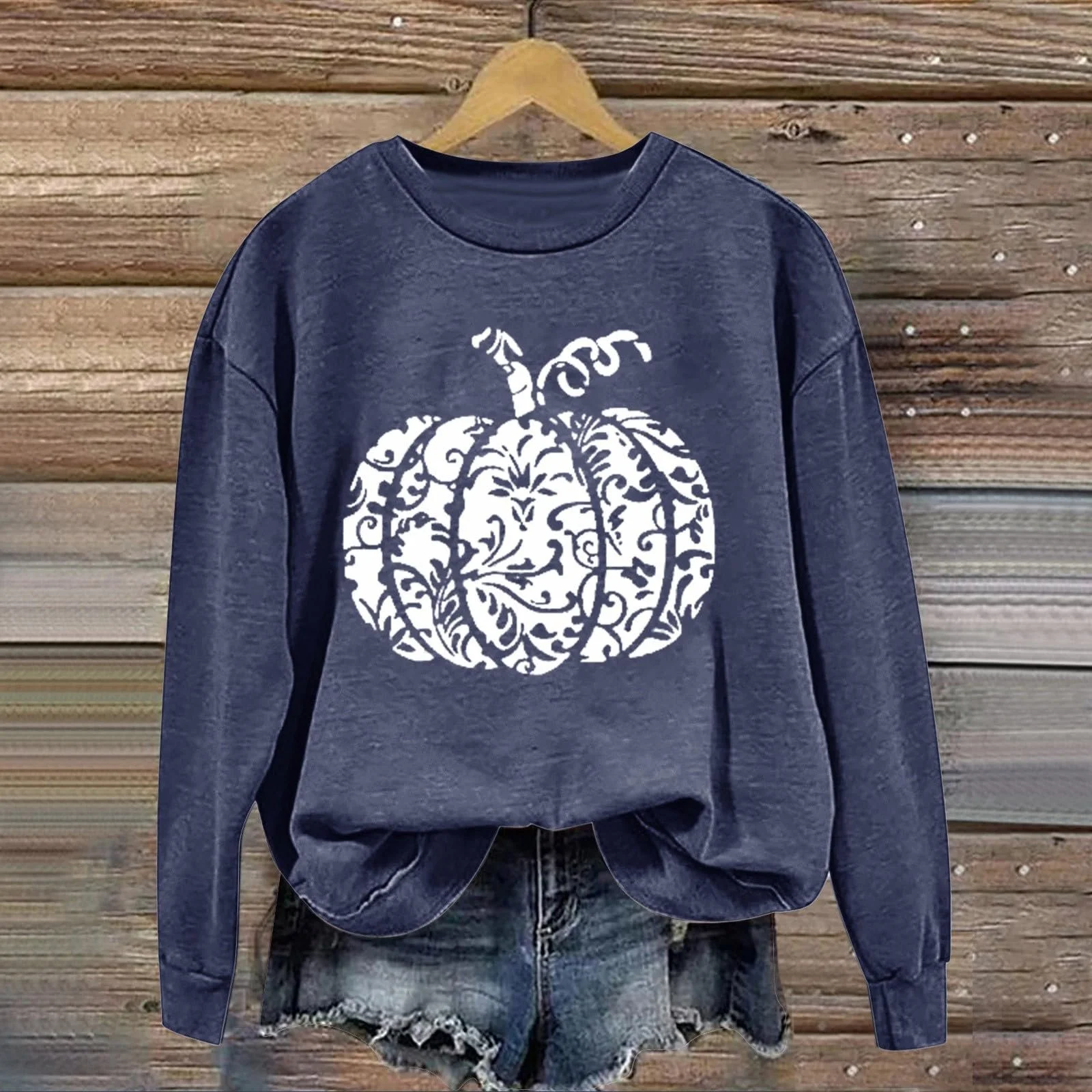 Свитшот Модный Хэллоуин Свободный с Длинным Рукавом Женский Свитшот Хэллоуин Пуловер Круглый Вырез Длинный Рукав Осенняя Рубашка Осенний Свитер для Женщин, фото №2