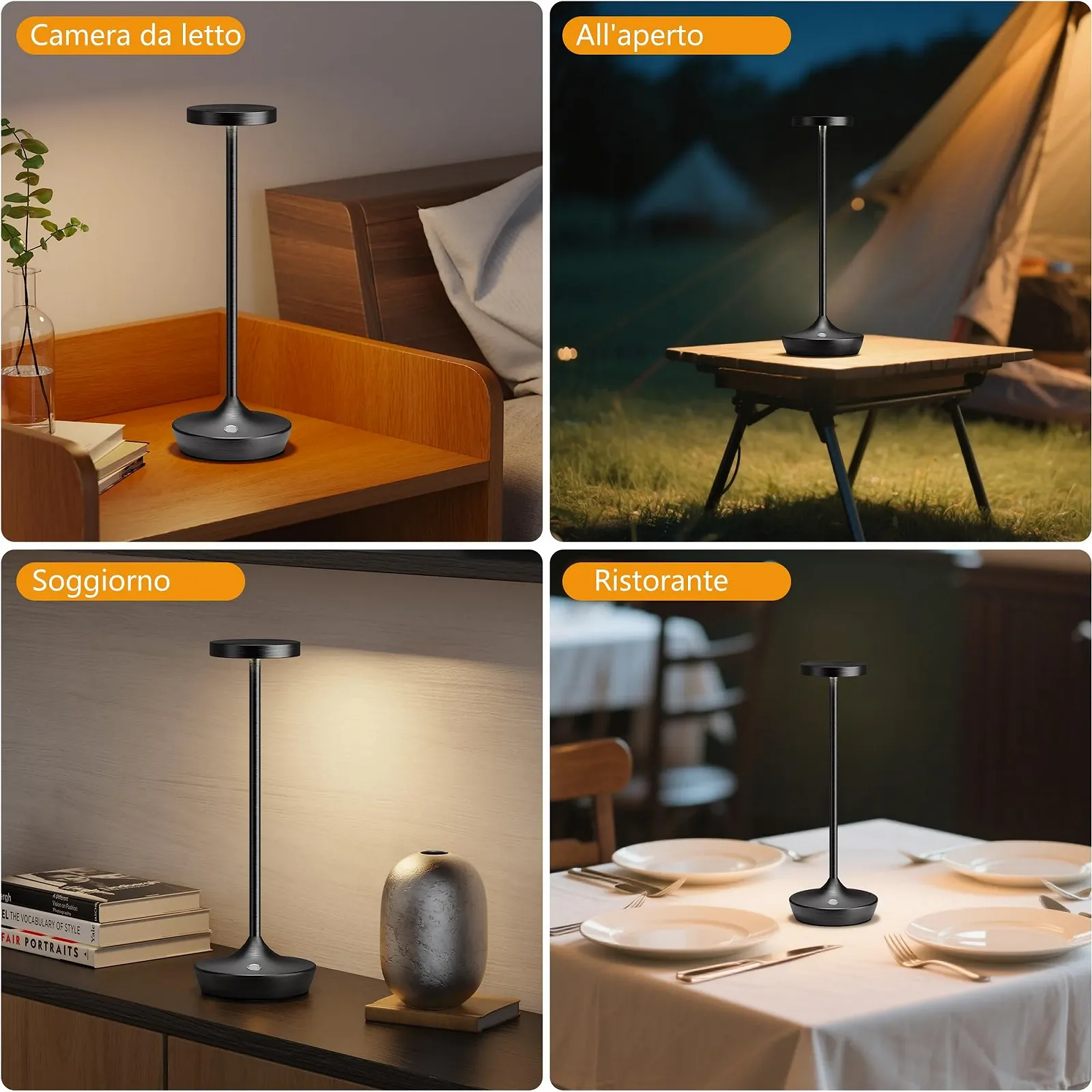 Настільна лампа LED Wireless 6000 мАг 3 кольори IP54 Чорна, фото №5