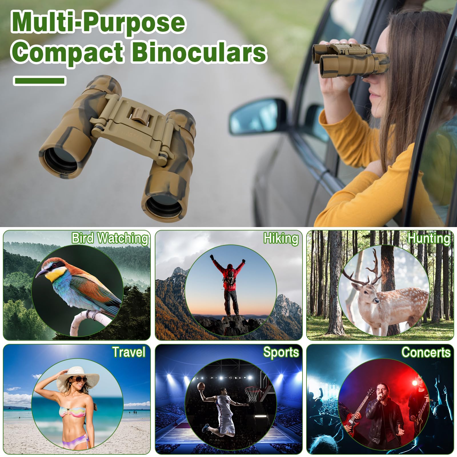 Бінокль Компактний 12 x 25 Водонепроникний для Спостереження за Птахами Полювання Похід Подорожі Концерти, фото №7