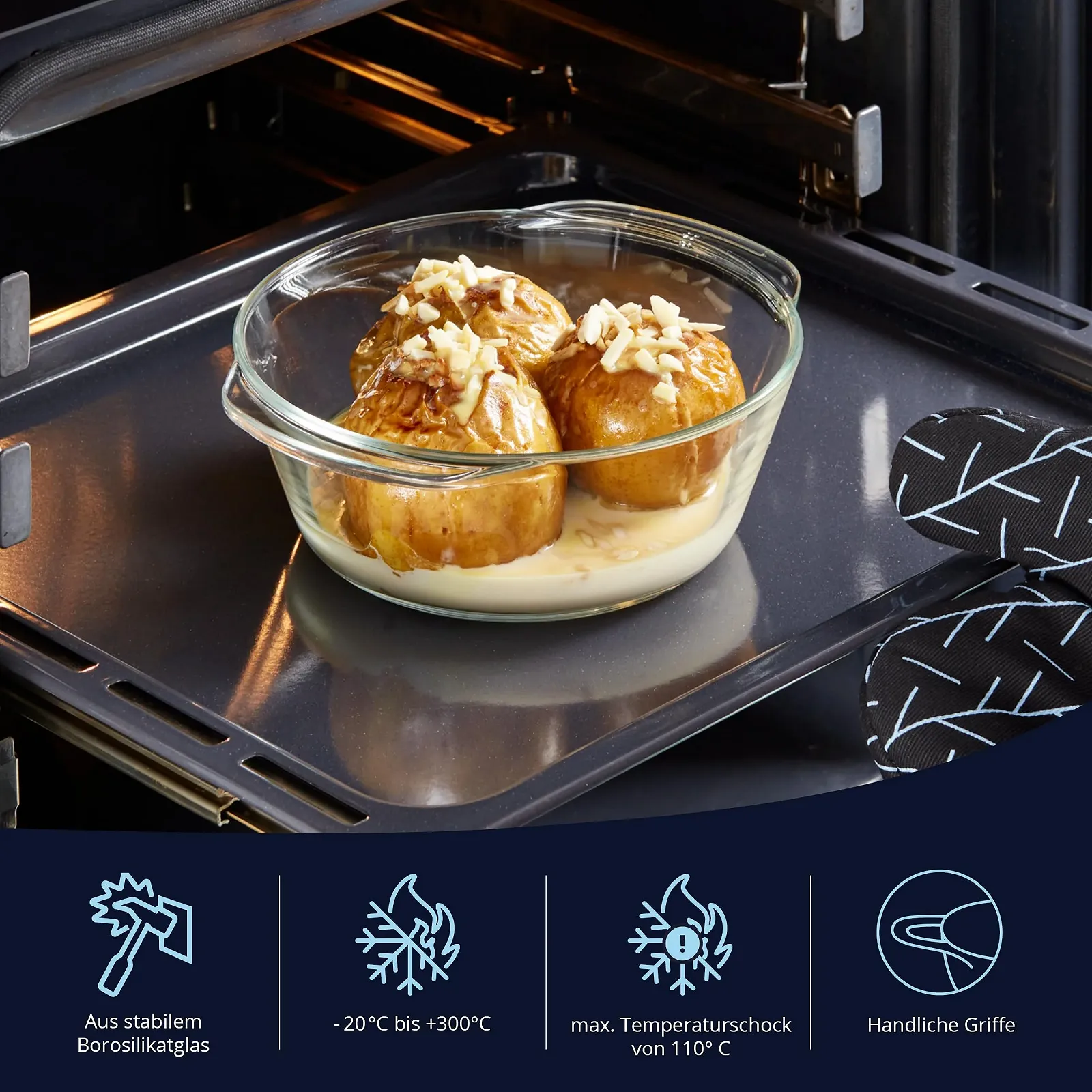 Форма KHG скляна з кришкою 1.5 л 23 x 10 x 21 см кругла прозора, фото №5