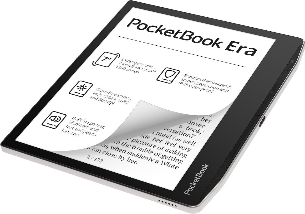 Електронна книга 7" PocketBook Era PB700 / 16ГБ / Linux / Wi-Fi / Bluetooth / Сенсорний E-Ink Carta екран (1680 × 1264) / Налаштовувана яскравість / Вологозахищеність IPX8 / Динаміки / До 4 тижнів роботи від батареї / Сірий, фото №5