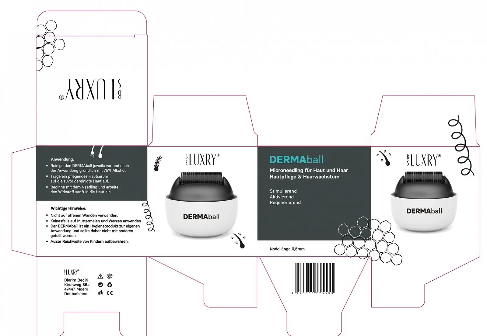 Дермаролер BS Luxry Premium, 1200 мікроголок з нержавіючої сталі, 0,5 мм, фото №2