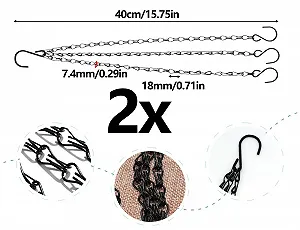 Набір ланцюжків для підвісних кошиків Металеві трипровідні з S-подібними гачками, 2 шт., 32 см, Чорний synthetic.ua - Фото 1