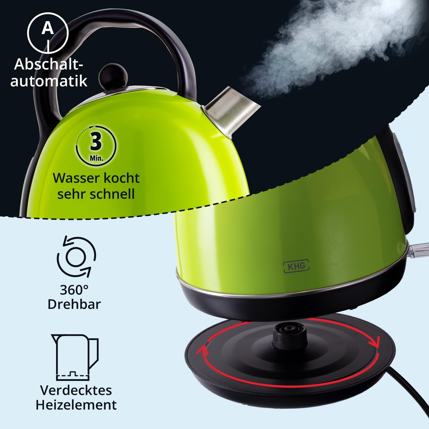 Електрочайник KHG WK-1711 Ретро Зелений Нержавіюча Сталь 1.7 Літра, фото №6