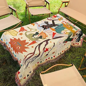 Плед LumiSyne Бавовняний тканий з китицями Богемний етнічний стиль Ацтек Навахо 160 x 130 см synthetic.ua - Фото 1