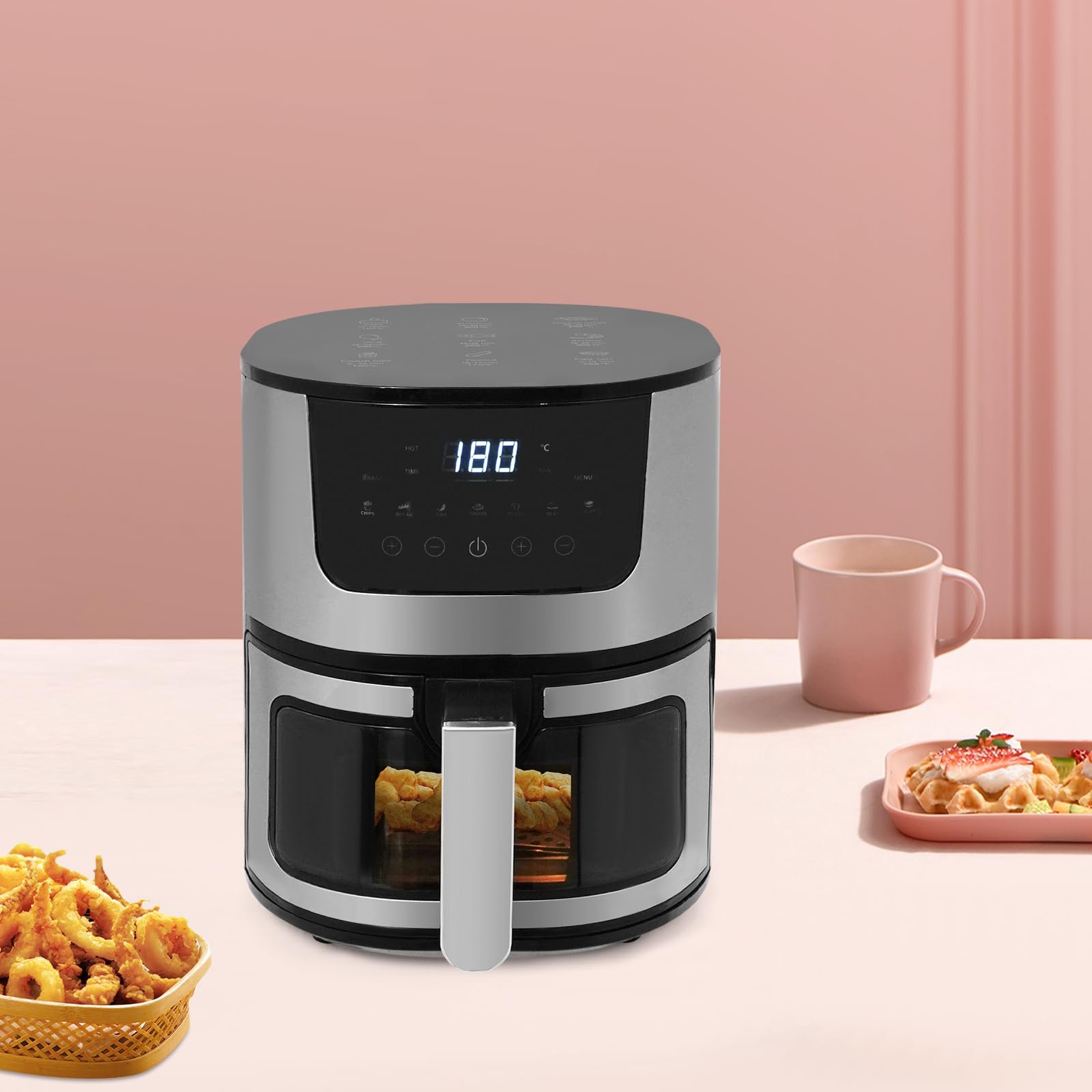 Мультипіч Hot Air Fryer з оглядовим вікном мініпіч для гриля та випікання чорна/срібляста, фото №7 Мультипіч Hot Air Fryer з оглядовим вікном мініпіч для гриля та випікання чорна/срібляста, фото №7