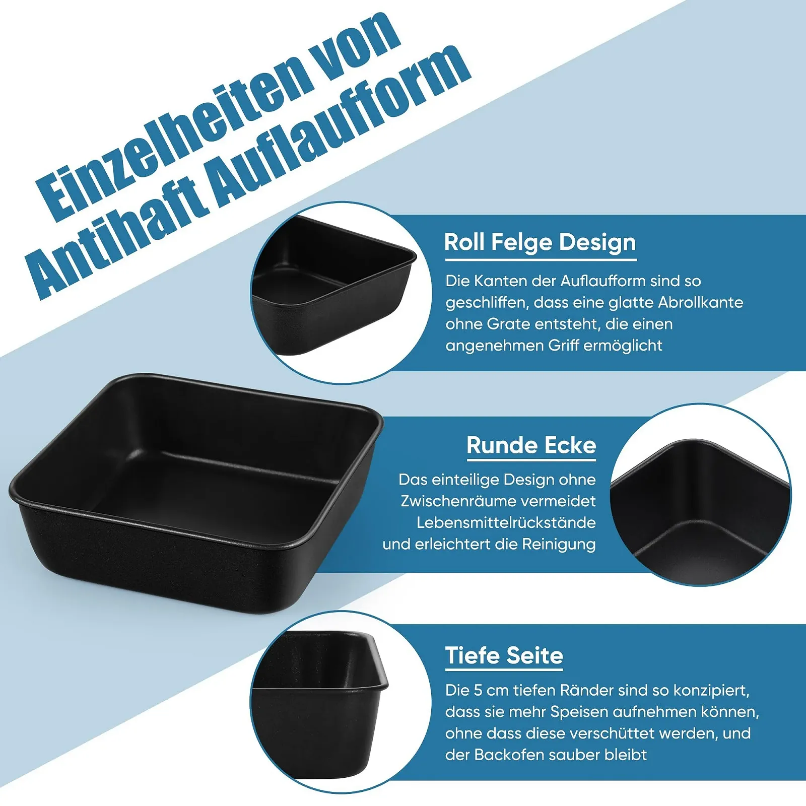 Набор форм для запекания Homikit 15,9 x 15,9 x 5 см 2 шт квадратные нержавеющая сталь антипригарные Черный, фото №4