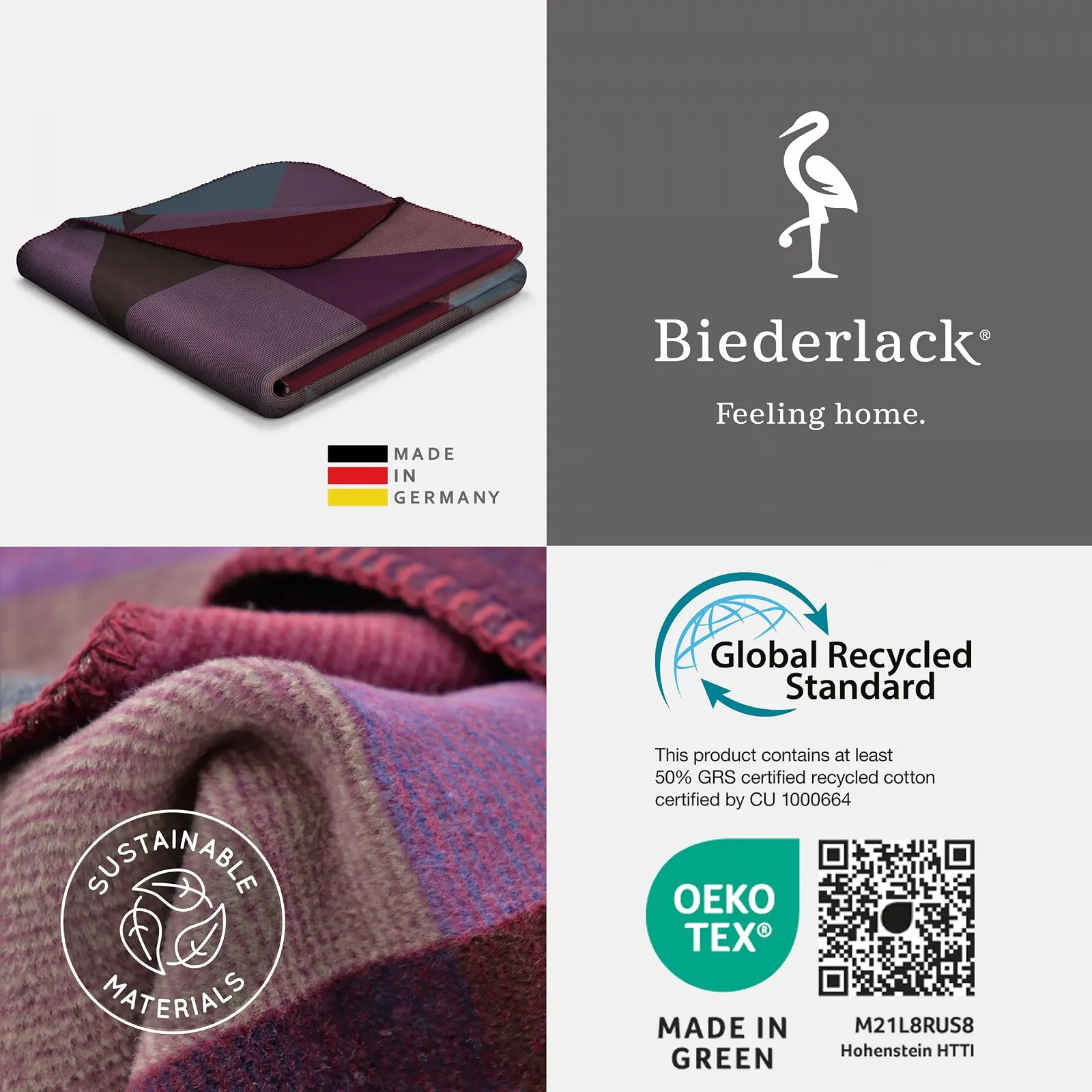 Одеяло Biederlack Fluffy Смесь хлопка Геометрический фиолетовый с фиолетовым треугольным узором 150 x 200 см, фото №7