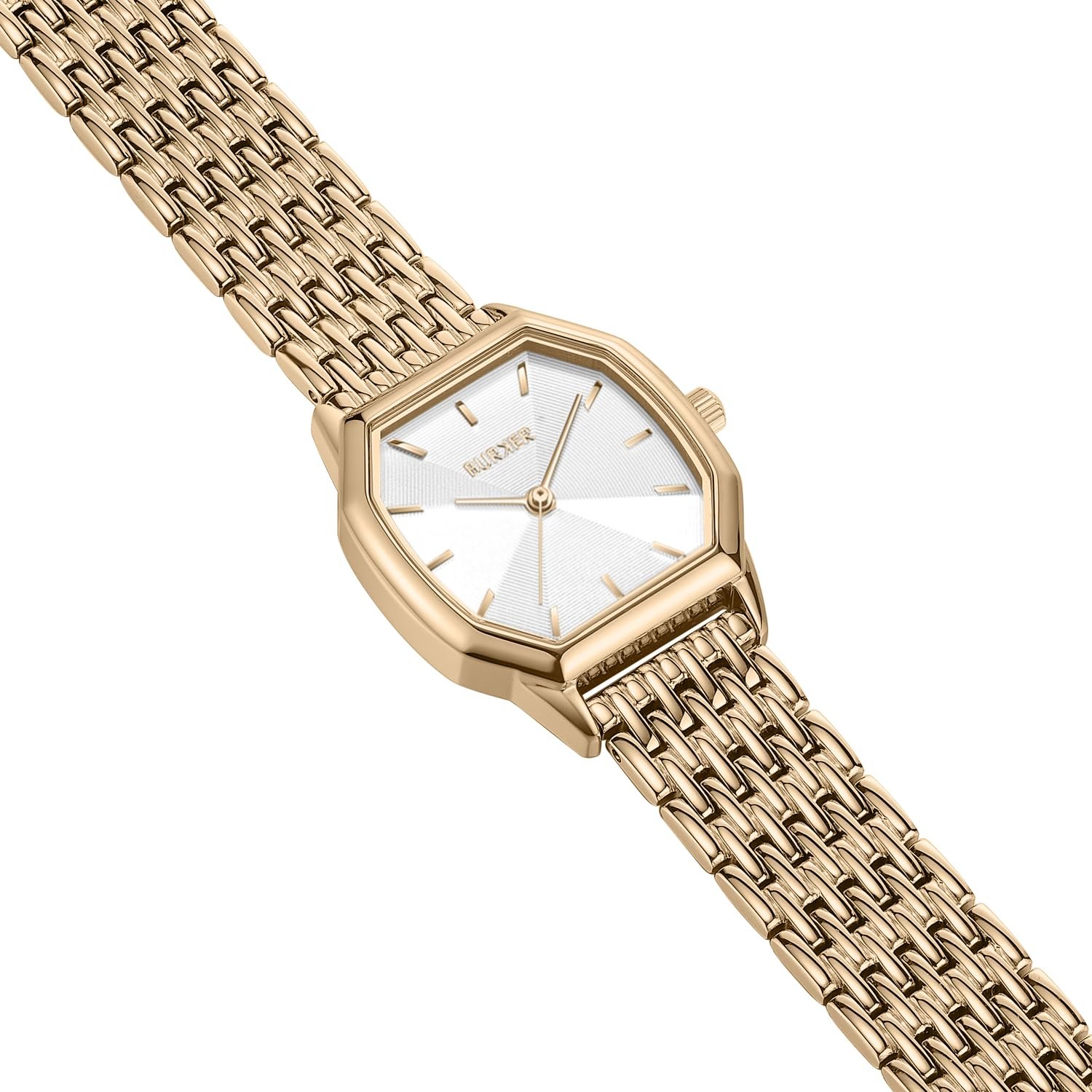 Женские часы BURKER Julia Шестиугольный корпус, браслет-звенья, нержавеющая сталь, аналоговый кварцевый, 3 ATM водонепроницаемость - 32 мм - Золотой Белый, фото №6 Женские часы BURKER Julia Шестиугольный корпус, браслет-звенья, нержавеющая сталь, аналоговый кварцевый, 3 ATM водонепроницаемость - 32 мм - Золотой Белый, фото №6