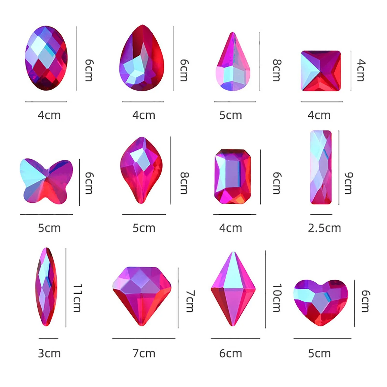 Стрази для нігтів Golden Phantom 1 набір, 12 комірок, плоскі, різні форми, фото №2