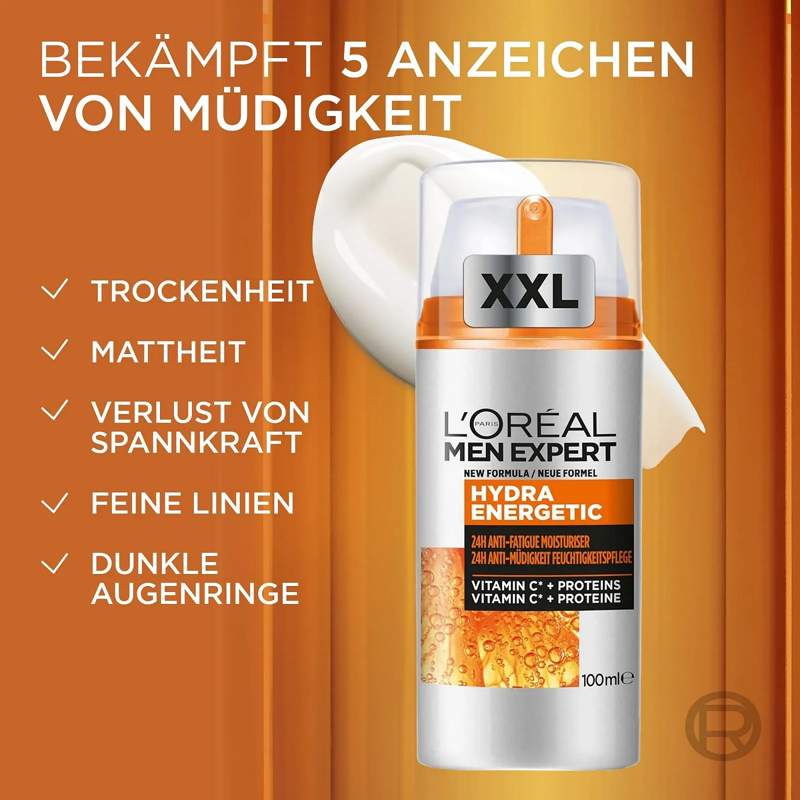Зволожуючий крем для обличчя L'Oréal Men Expert Hydra Energy Anti-Fatigue XXL з гуараною та вітаміном C 100 мл, фото №3 Зволожуючий крем для обличчя L'Oréal Men Expert Hydra Energy Anti-Fatigue XXL з гуараною та вітаміном C 100 мл, фото №3