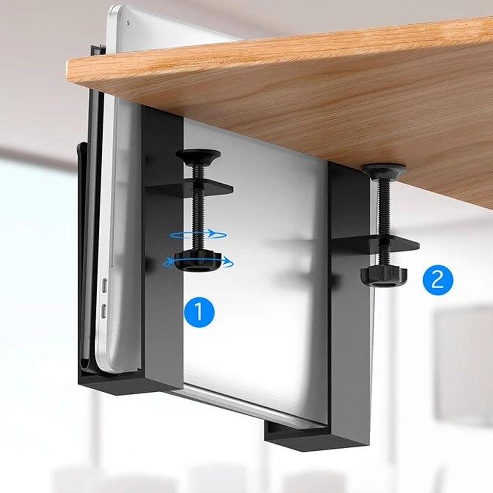 Держатель для ноутбука на стол Generic Подвесной для стола, вертикальная подставка для ноутбука, место для хранения на столе, металлический держатель для ноутбука без сверления Black, фото №6