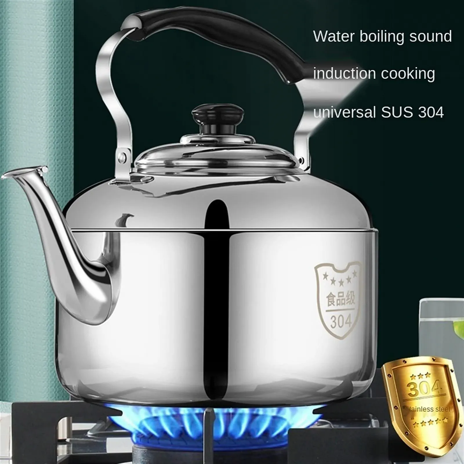 Чайник з нержавіючої сталі з потовщеним свистком, для газової побутової плити, індукційної плити, 4 л, фото №2 Чайник з нержавіючої сталі з потовщеним свистком, для газової побутової плити, індукційної плити, 4 л, фото №2