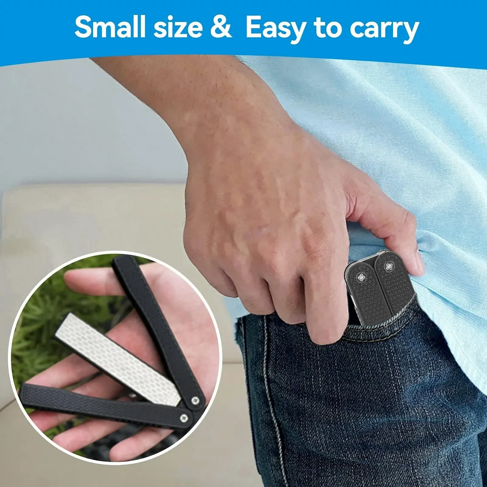 Точилка для ножів алмазна двостороння 400/600 складана кишенькова Black, фото №3