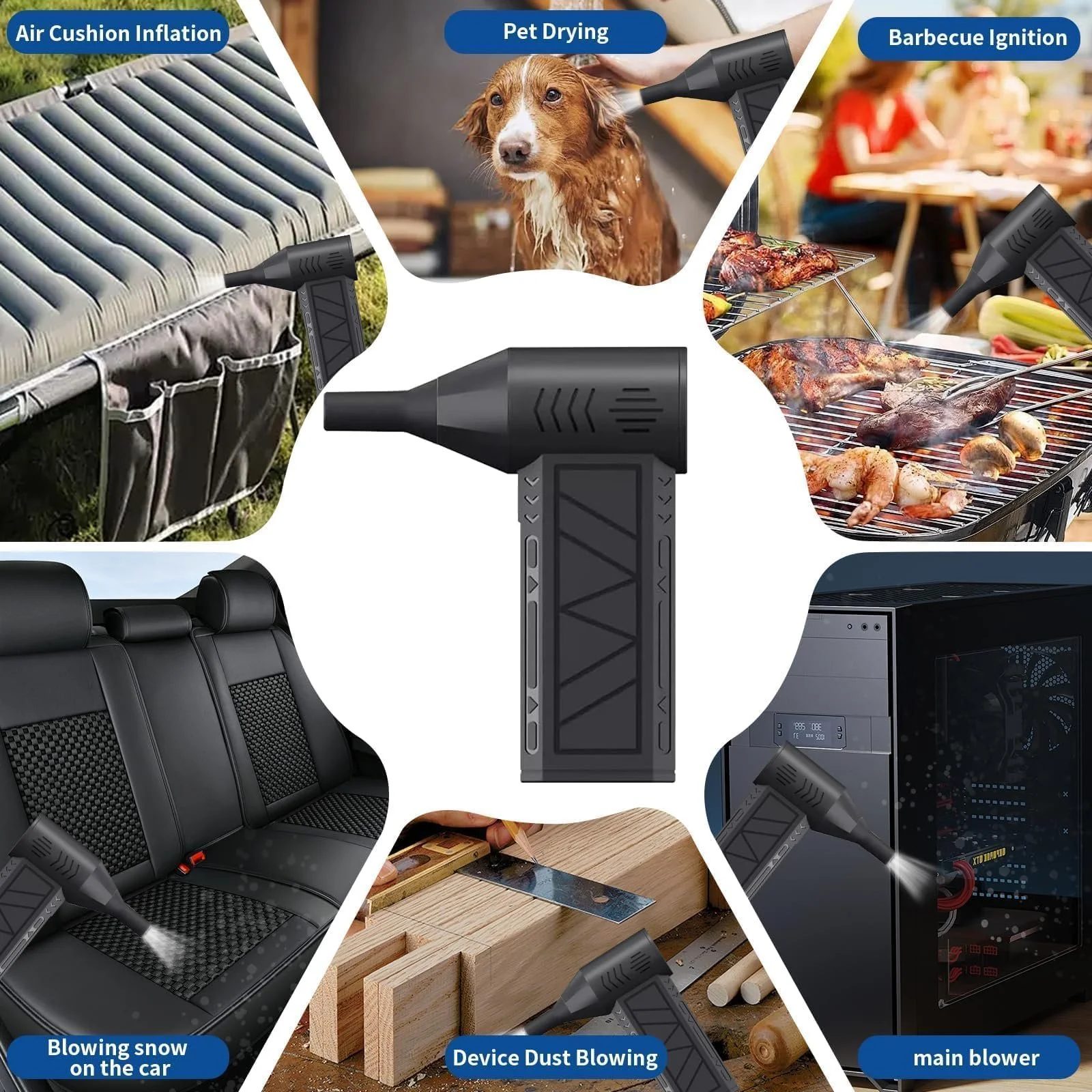 Портативный очиститель сжатым воздухом 4 скорости 130 000 RPM 5000 mAh 10 щеток, фото №4