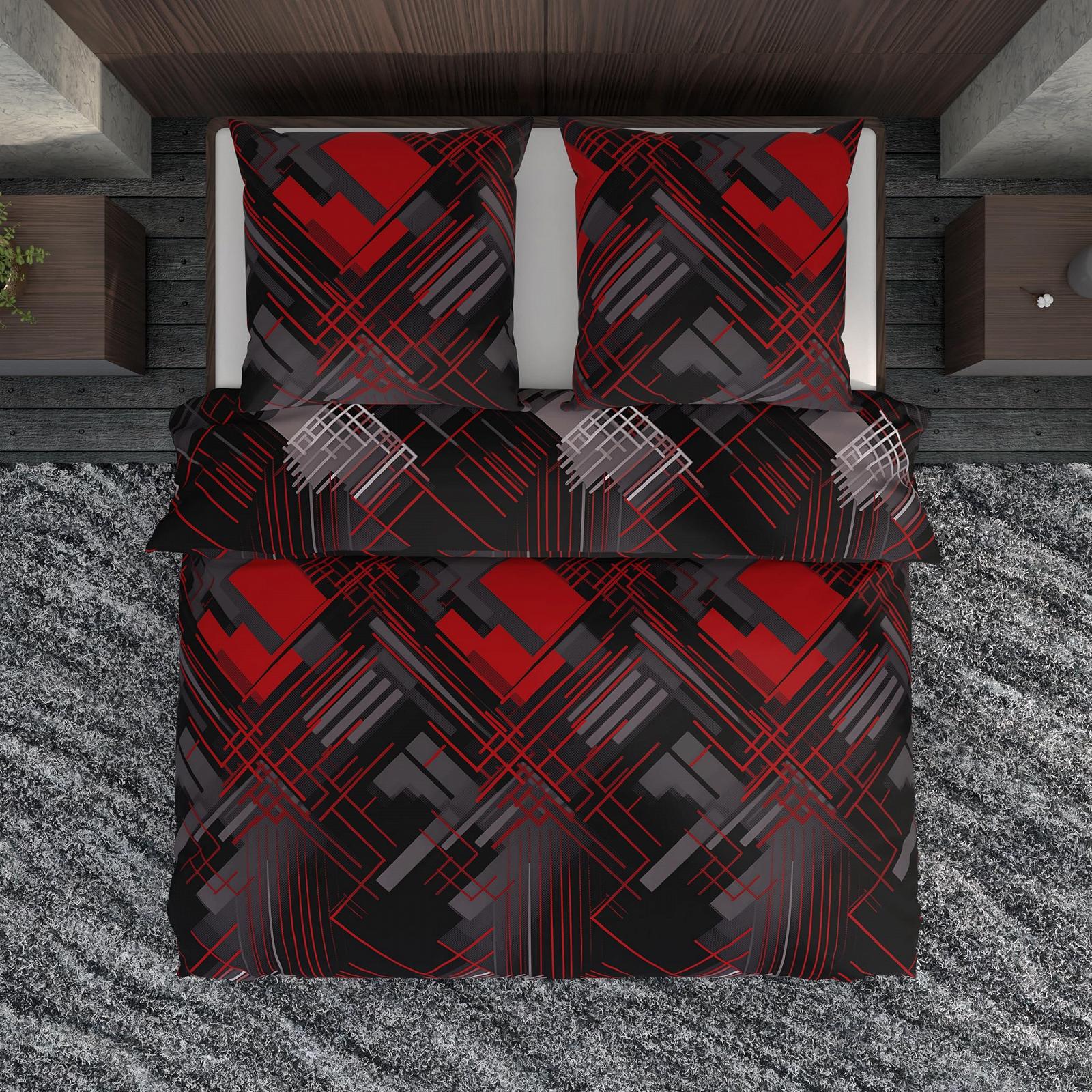 Постільна білизна LARAWELL 135 x 200 см, бавовняна, всесезонна, абстрактний геометричний малюнок, преміум, червоно-сіра, фото №3