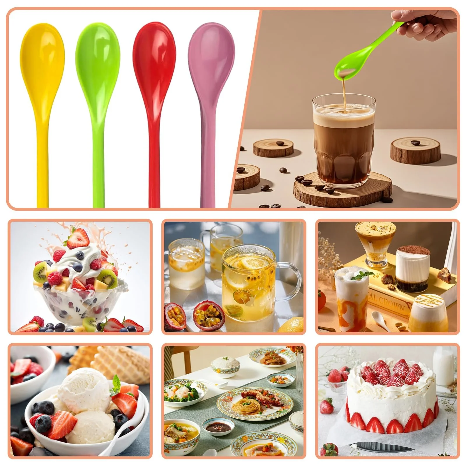 Ложка Пластикова Довга Багатокольорова (12 штук), фото №3