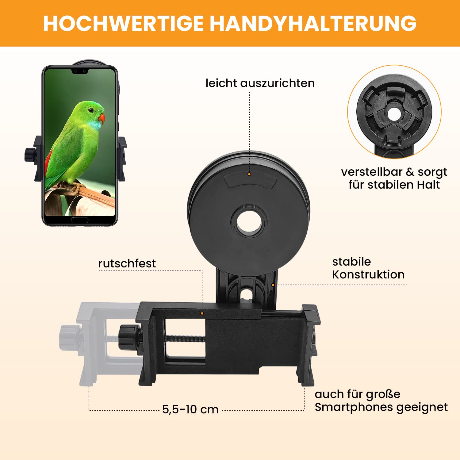 Телескоп Monocular 12x50 HD с держателем для смартфона черный, фото №4