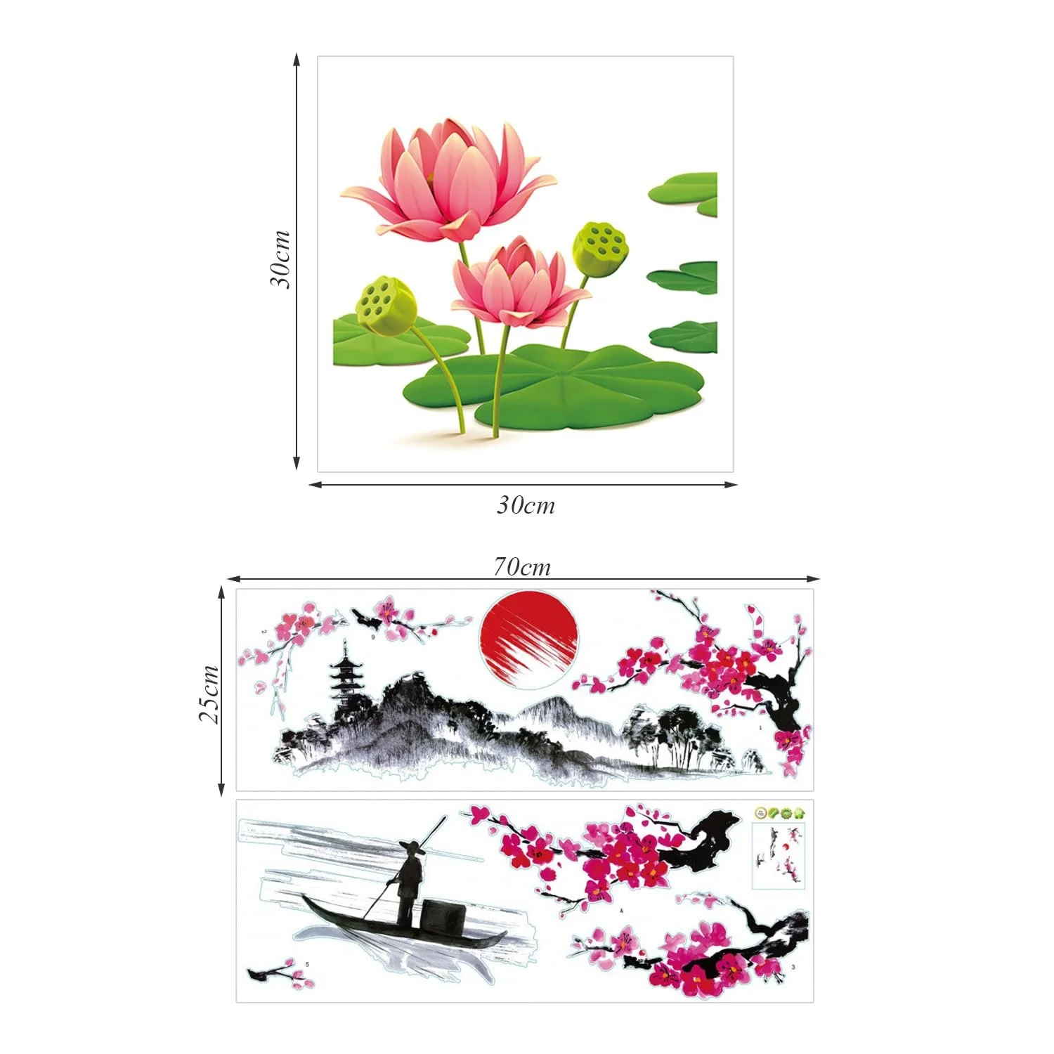 Набори наклейок на стіну Retro Style & Lotus Flower Водонепроникні Різноколірні, фото №2