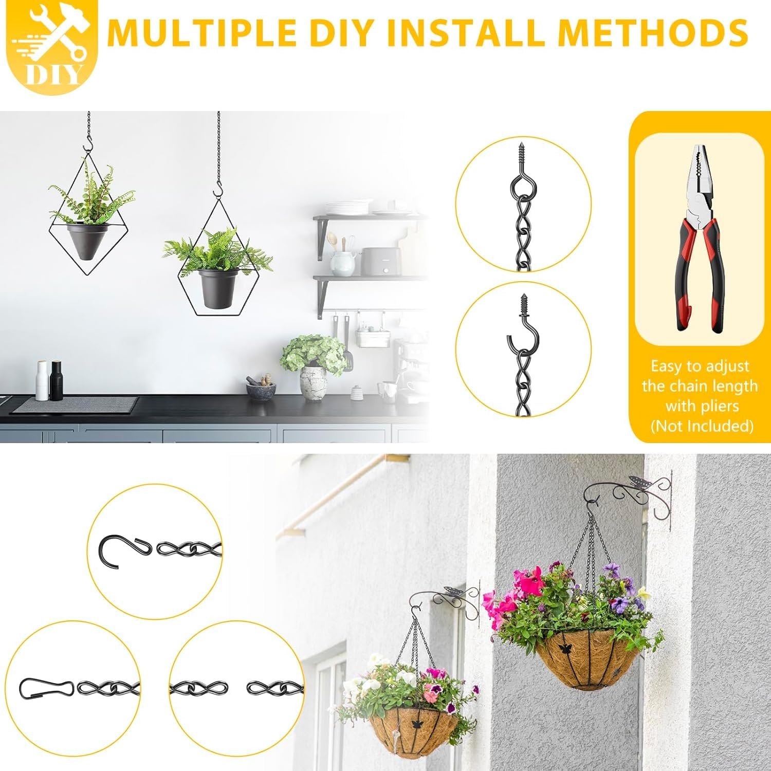 Ланцюг для підвішування DIY 5 м з гачками та шурупами чорний, фото №4 Ланцюг для підвішування DIY 5 м з гачками та шурупами чорний, фото №4