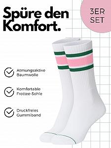 Теннисные носки в полоску – Набор из 3 пар – Женские носки до середины голени Неоновые полоски – Ретро цветные – Хлопок Oekotex 100 synthetic.ua - Фото 1