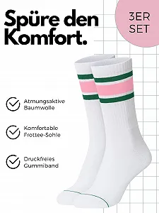 Теннисные носки в полоску – Набор из 3 пар – Женские носки до середины голени Неоновые полоски – Ретро цветные – Хлопок Oekotex 100 synthetic.ua - Фото 1