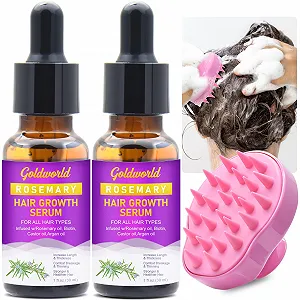 Сыворотка GoldWorld для роста волос с розмарином, 2 шт. Массажер для кожи головы, биотин, аргановое масло и касторовое масло для истонченных, сухих и поврежденных волос - Фото 1