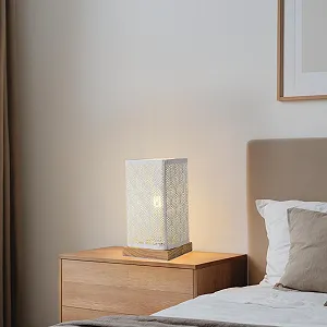 Настільна лампа OuXean Modern металева дерев'яна E27 60W White - Фото 1