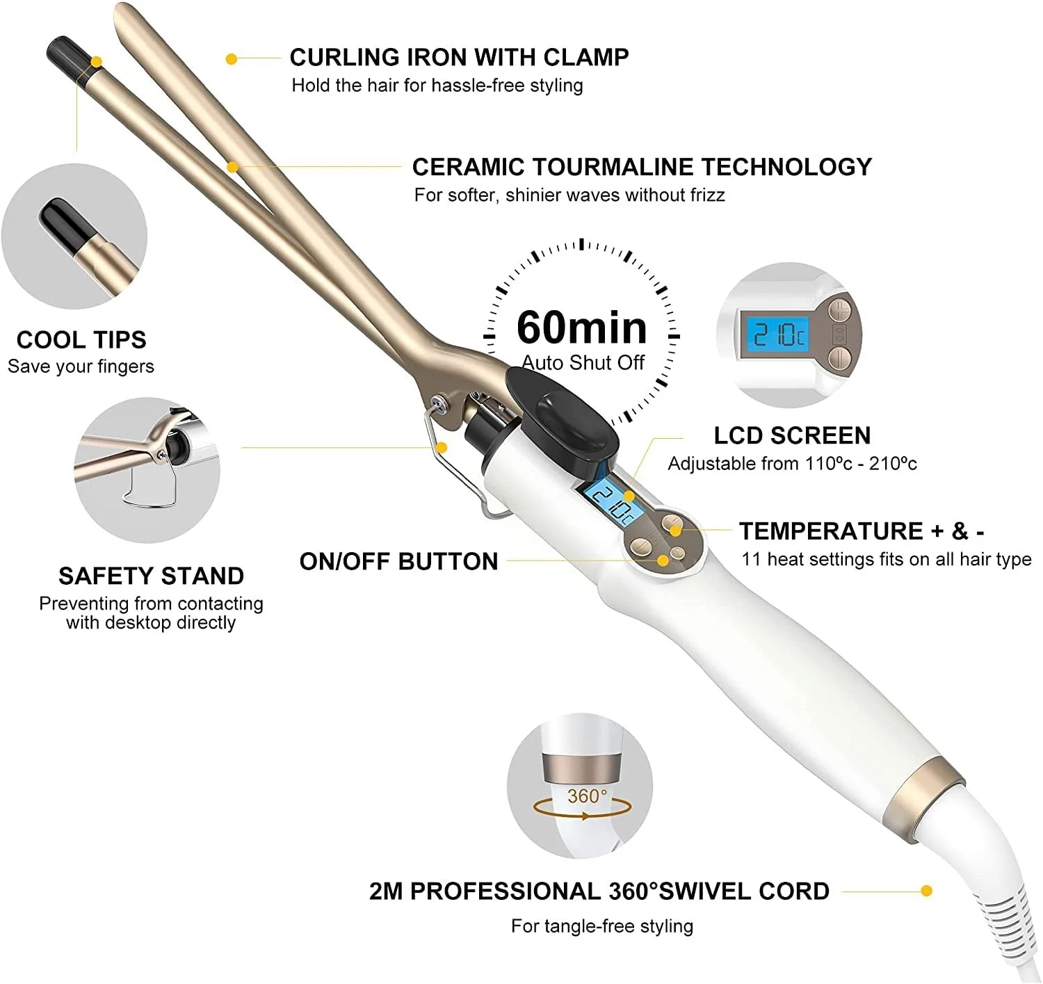 Плойка AIMERVO Afro Hair Curler 9 мм 110-210°C LCD Ceramic, фото №6