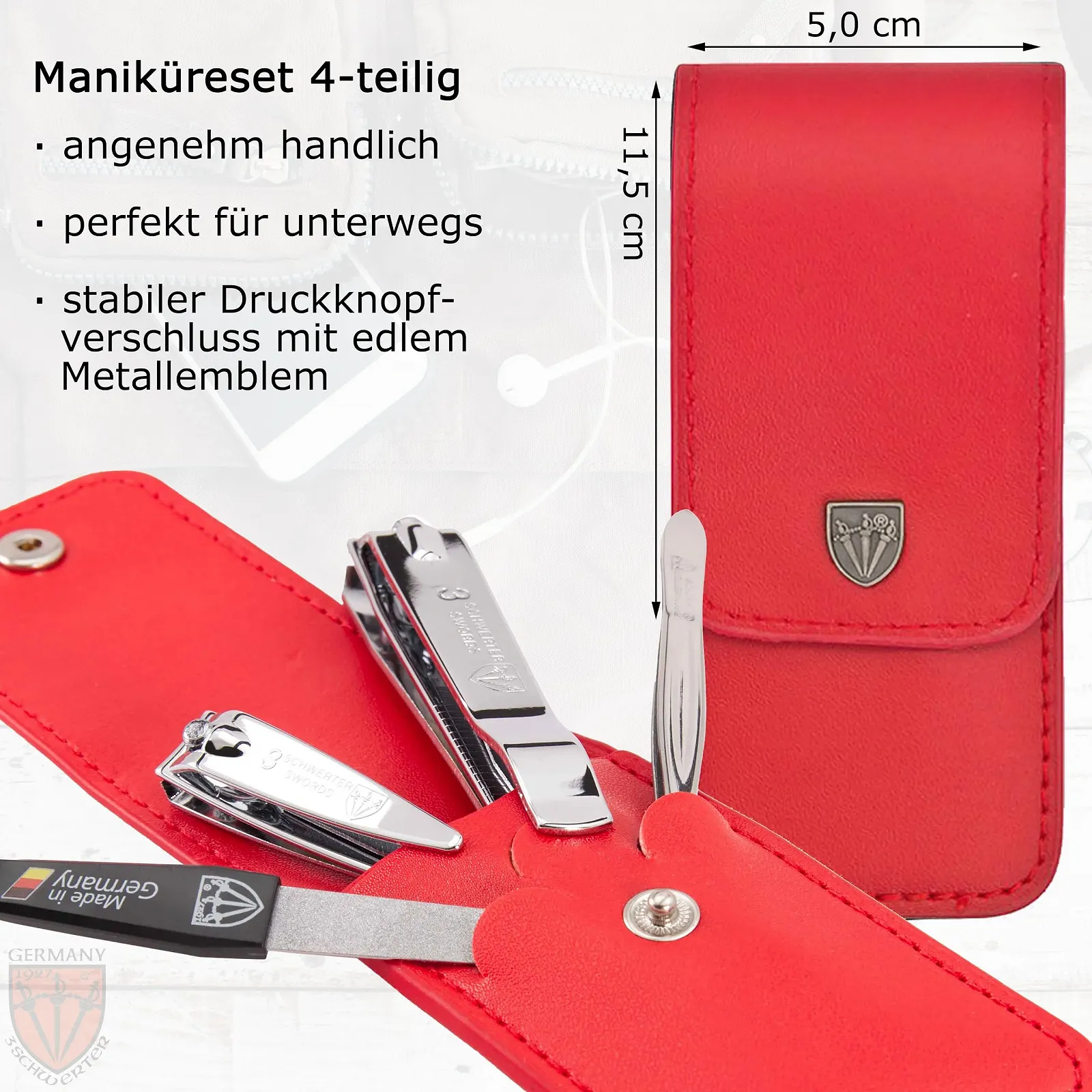 Набор для маникюра DREI SCHWERTER Germany Bari - 4 предмета, искусственная кожа красного цвета, фото №4