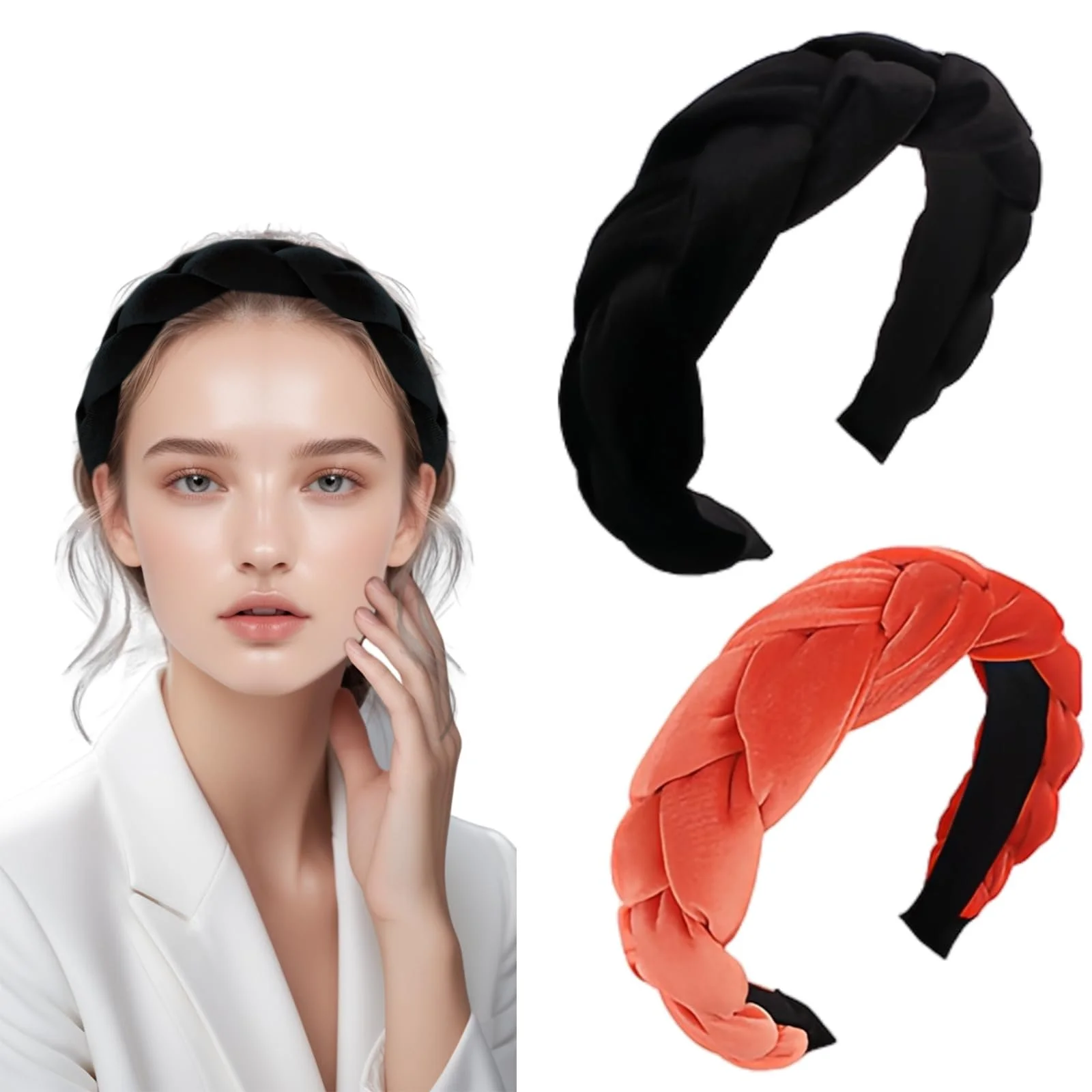 Обруч для волос Бархатный Черный, Оранжевый, фото №1