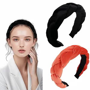 Обруч для волос Бархатный Черный, Оранжевый - Фото 1