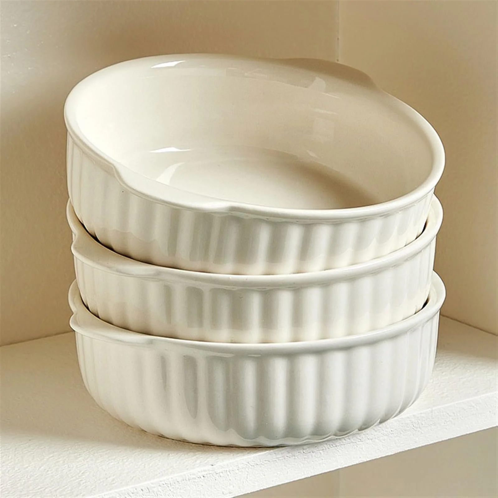 Форма для запекания круглая керамическая 550 мл с двумя ручками 19 см подглазурная роспись, фото №5