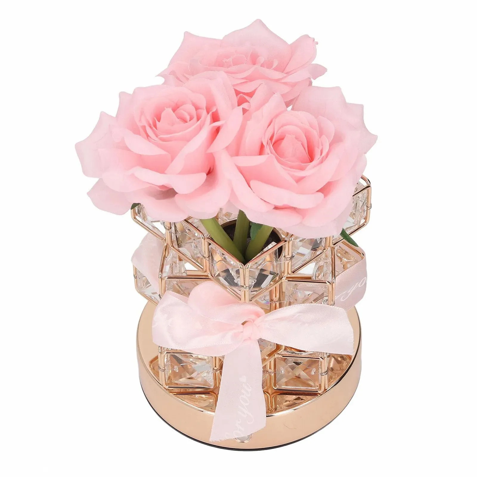 Настольная лампа Pink Crystal Flower Lamp беспроводная аккумуляторная 3 цвета LED розовая, фото №9