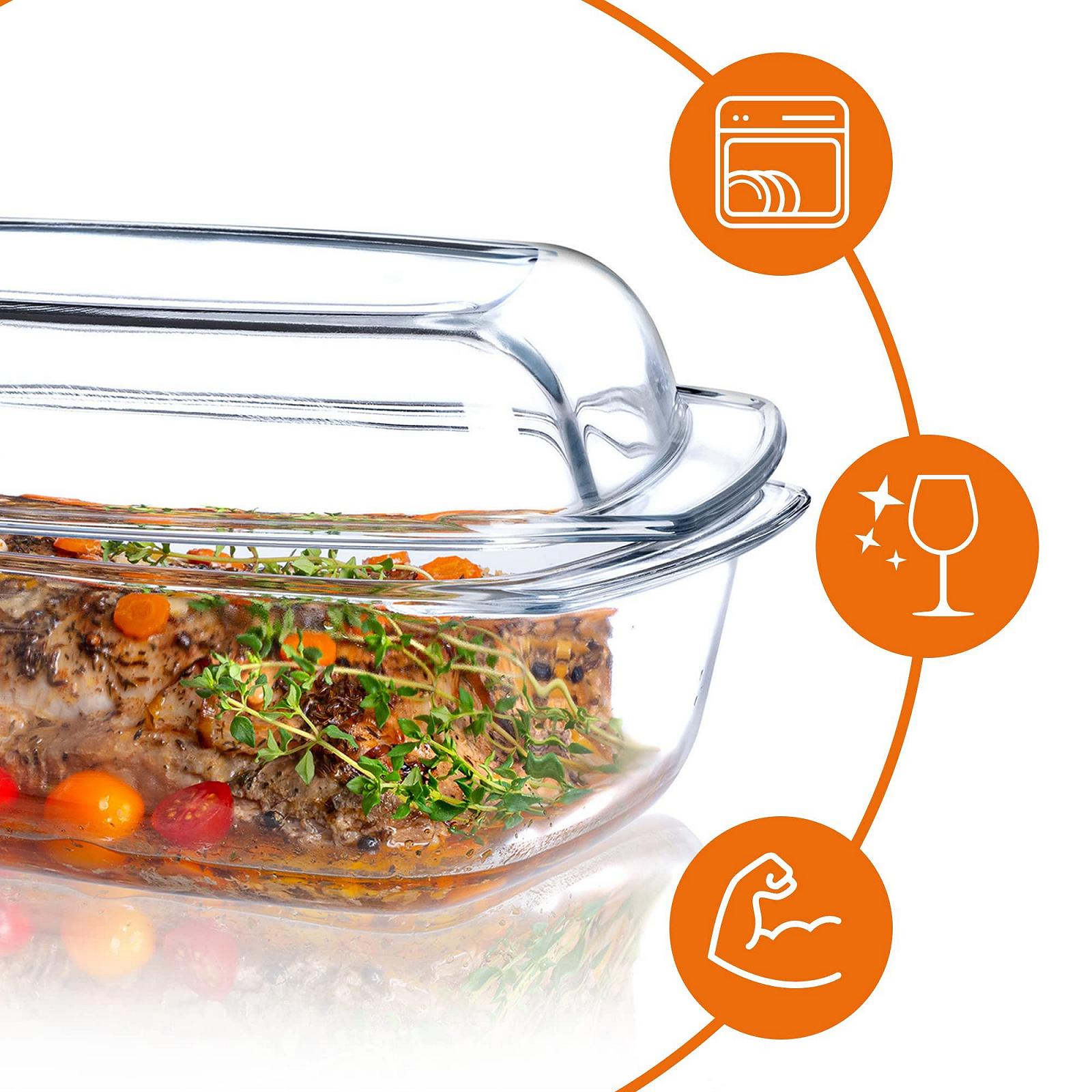 Форма для запікання KADAX з кришкою та ручками 5.1 л прямокутна скляна термостійка, фото №6