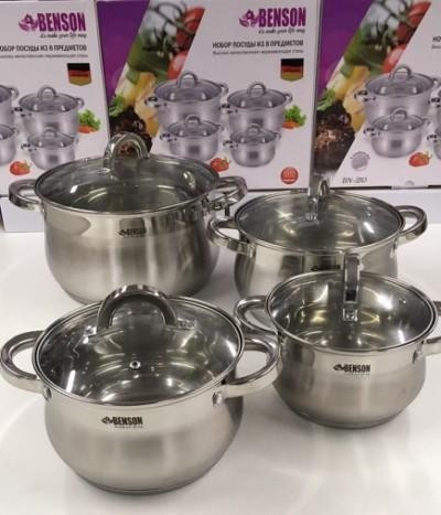 Набір кастриль з покриттями Benson BN-210 нержавіючої 8 предметів, фото №3