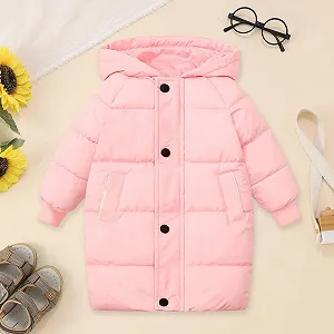 Зимнее пальто для девочек Generisch, длинная куртка софтшелл, термо куртка из хлопка с капюшоном, элегантное однотонное пальто с длинными рукавами для подростков на молнии synthetic.ua - Фото 1