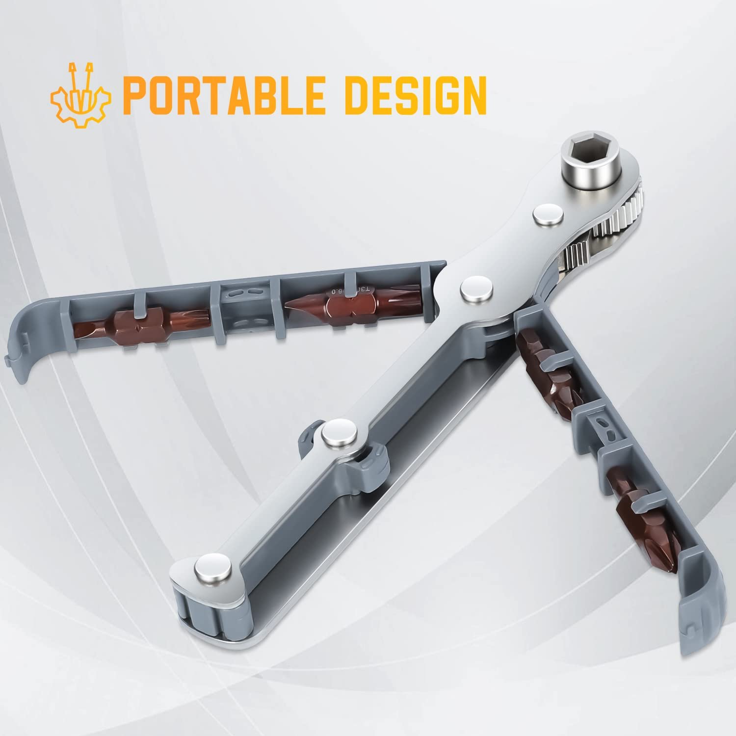 Набір викруток ANBEISTEE Mini Ratchet 1/4 Inch Tight Range High Torque з реверсивною рукояткою під кутом 90 градусів та 4 многофункційними свердлами, фото №2 Набір викруток ANBEISTEE Mini Ratchet 1/4 Inch Tight Range High Torque з реверсивною рукояткою під кутом 90 градусів та 4 многофункційними свердлами, фото №2