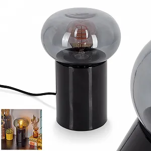 Настільна лампа Tati сучасна метал/скло ретро/вінтаж 15 см висота 22 см вимикач на кабелі 1 x E27 чорна/димчаста - Фото 1