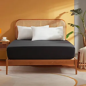 Простынь на резинке Sonive 140 x 200 см, полиэстеровая простынь для матраса высотой до 30 см, сертифицированная Oeko-Tex, черная synthetic.ua - Фото 1