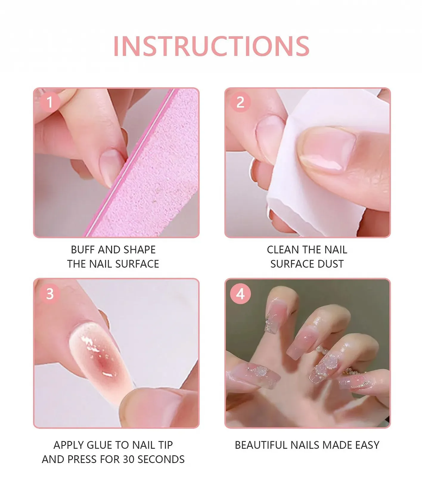 Накладные ногти TAKONE Press On Nails 24 шт., 3D цветы камелии, средние квадратные, французский дизайн, самоклеящиеся, фото №5 Накладные ногти TAKONE Press On Nails 24 шт., 3D цветы камелии, средние квадратные, французский дизайн, самоклеящиеся, фото №5