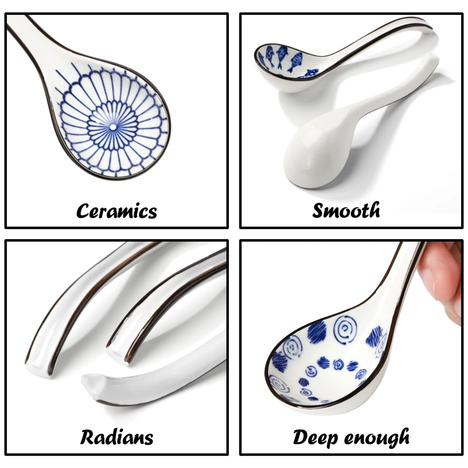Керамическая ложка Суповая, Набор 6 штук, Керамическая ложка для азиатского супа, фото №3