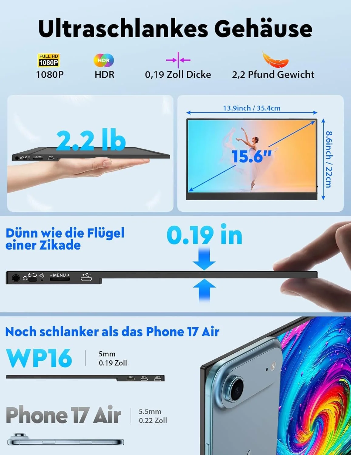 Монітор портативний 15.6" HONGO P156A06 Full HD IPS 60 Гц, фото №3 Монітор портативний 15.6" HONGO P156A06 Full HD IPS 60 Гц, фото №3